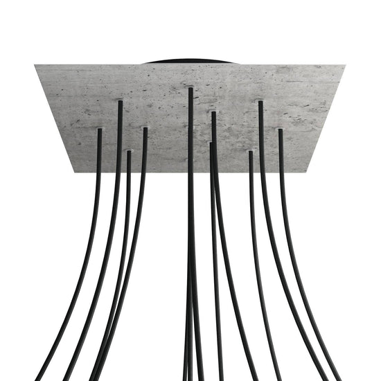 Lampenbaldachin XXL Rose-One quadratisch, 12 Löcher + 4 Seitenlöcher, 40 × 40 cm – Beton-Optik, Schwarz