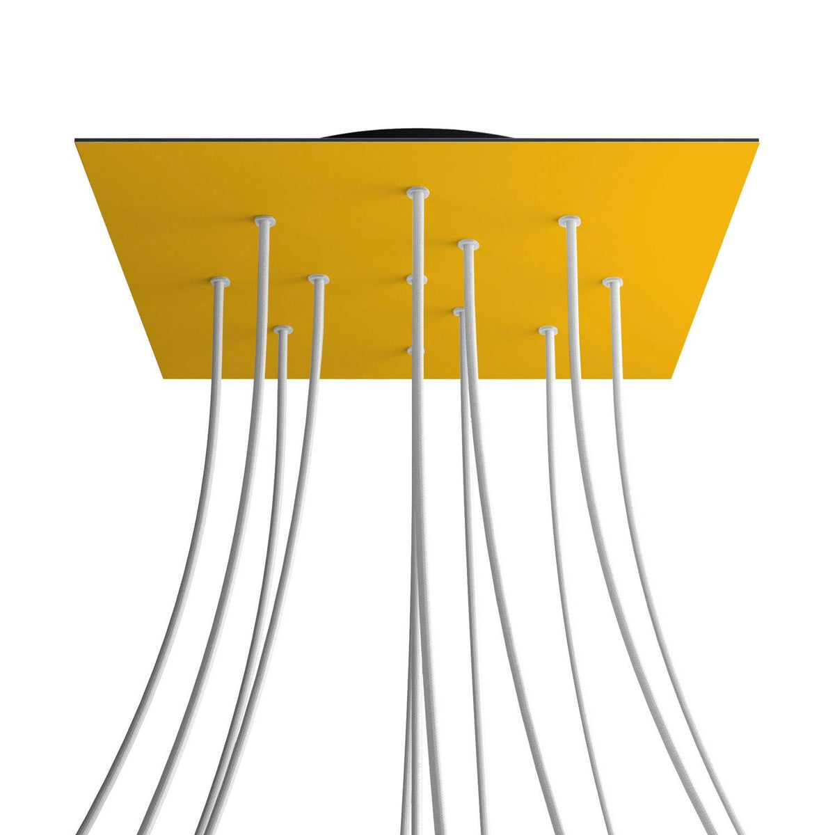 Lampenbaldachin XXL Rose-One quadratisch, 12 Löcher + 4 Seitenlöcher, 40 × 40 cm – Senfgelb, Schwarz