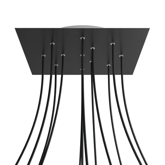 Lampenbaldachin XXL Rose-One quadratisch, 12 Löcher + 4 Seitenlöcher, 40 × 40 cm – Schwarz matt, Weiss