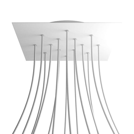 Lampenbaldachin XXL Rose-One quadratisch, 14 Löcher + 4 Seitenlöcher, 40 × 40 cm – Weiss matt, Weiss