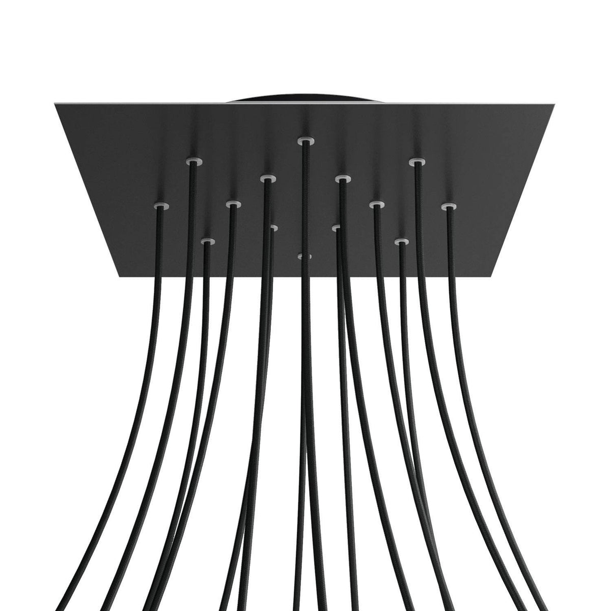 Lampenbaldachin XXL Rose-One quadratisch, 14 Löcher + 4 Seitenlöcher, 40 × 40 cm – Schwarz matt, Schwarz