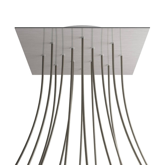 Lampenbaldachin XXL Rose-One quadratisch, 14 Löcher + 4 Seitenlöcher, 40 × 40 cm – Stahl satiniert, Weiss