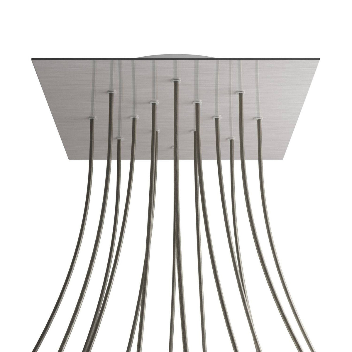 Lampenbaldachin XXL Rose-One quadratisch, 14 Löcher + 4 Seitenlöcher, 40 × 40 cm – Stahl satiniert, Weiss