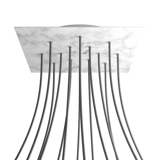 Lampenbaldachin XXL Rose-One quadratisch, 14 Löcher + 4 Seitenlöcher, 40 × 40 cm – Marmor-Optik Carrara, Weiss