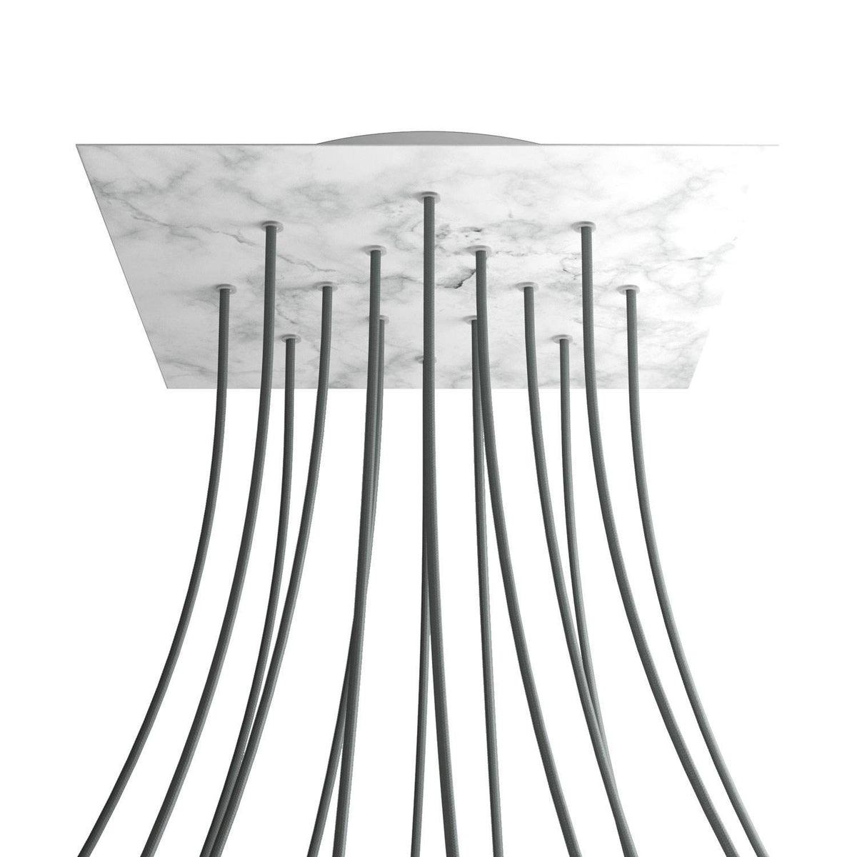 Lampenbaldachin XXL Rose-One quadratisch, 14 Löcher + 4 Seitenlöcher, 40 × 40 cm – Marmor-Optik Carrara, Weiss