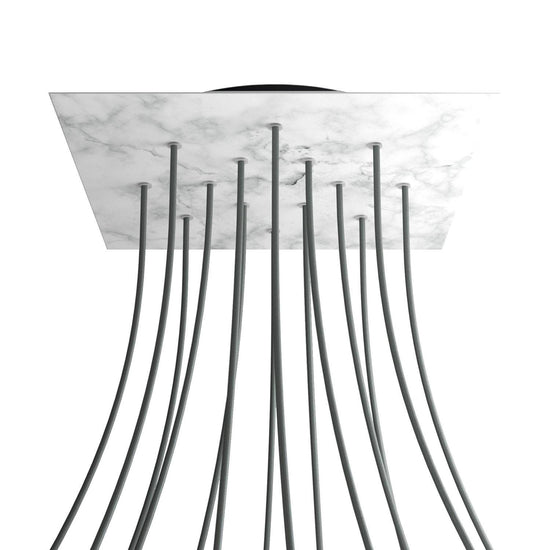 Lampenbaldachin XXL Rose-One quadratisch, 14 Löcher + 4 Seitenlöcher, 40 × 40 cm – Marmor-Optik Carrara, Schwarz