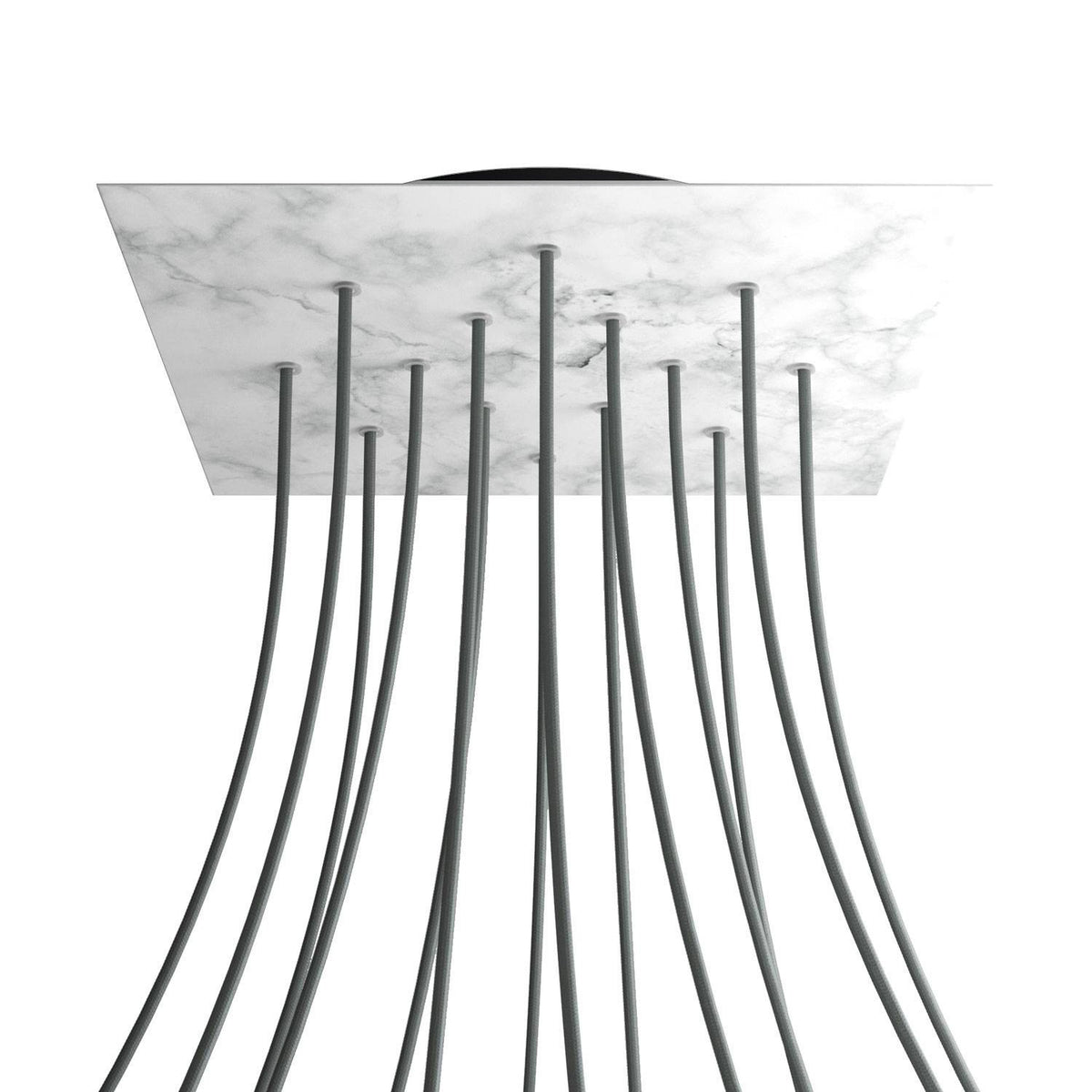 Lampenbaldachin XXL Rose-One quadratisch, 14 Löcher + 4 Seitenlöcher, 40 × 40 cm – Marmor-Optik Carrara, Schwarz