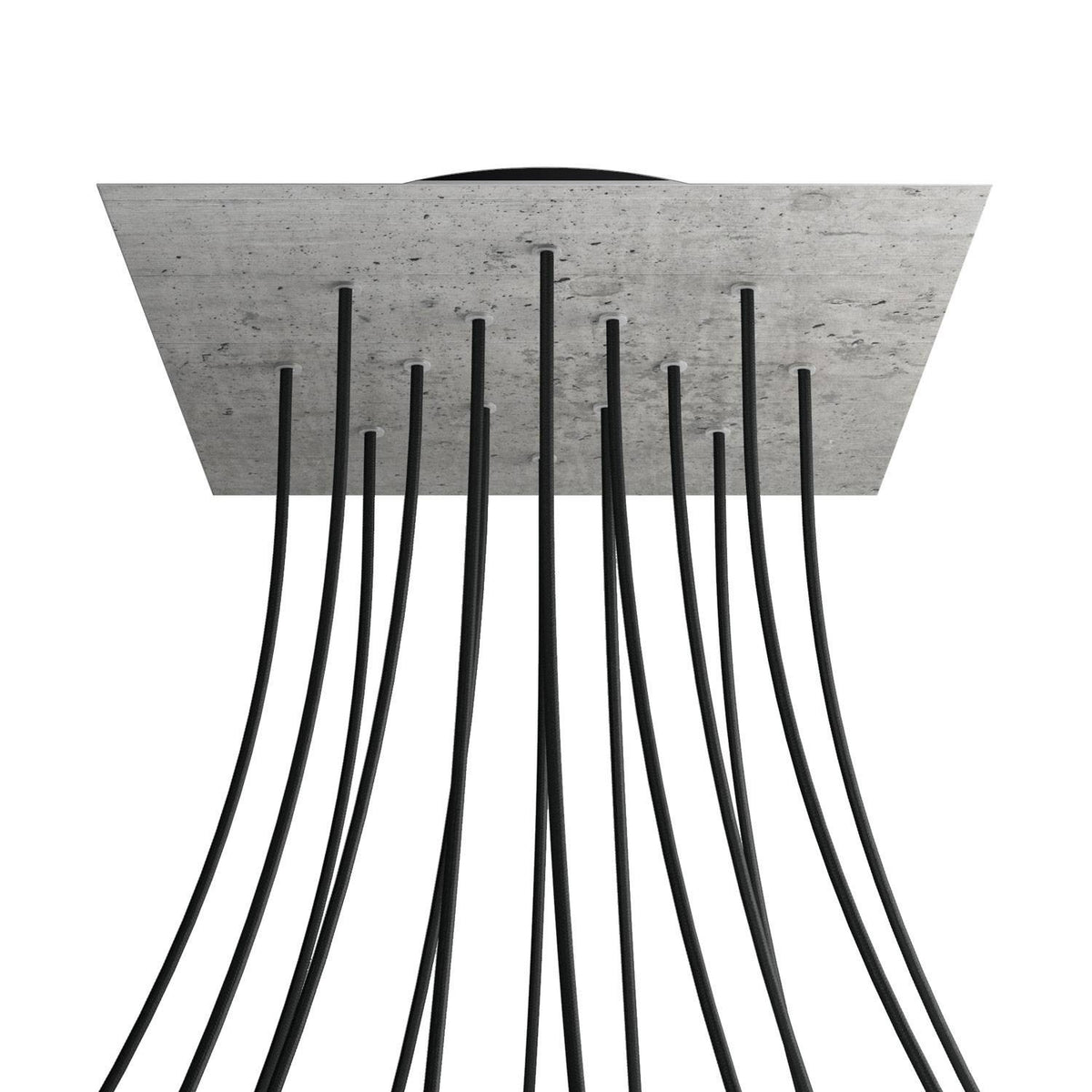 Lampenbaldachin XXL Rose-One quadratisch, 14 Löcher + 4 Seitenlöcher, 40 × 40 cm – Beton-Optik, Schwarz
