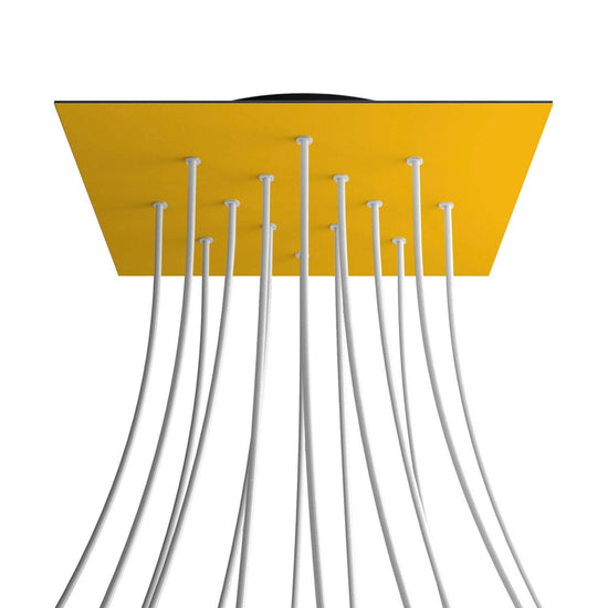 Lampenbaldachin XXL Rose-One quadratisch, 14 Löcher + 4 Seitenlöcher, 40 × 40 cm – Senfgelb, Schwarz