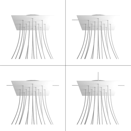 Lampenbaldachin XXL Rose-One quadratisch, 14 Löcher + 4 Seitenlöcher, 40 × 40 cm – Weiss matt, Weiss