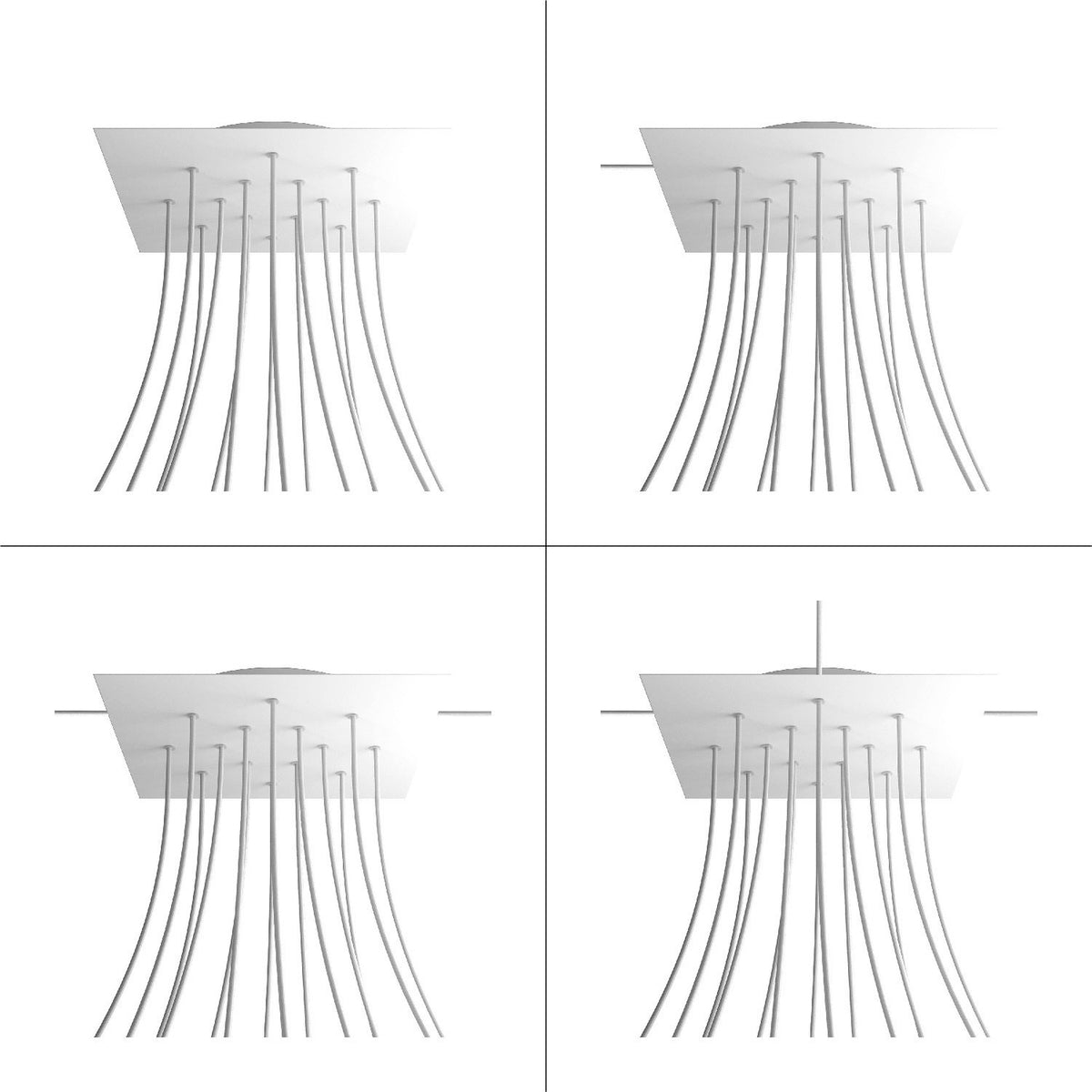 Lampenbaldachin XXL Rose-One quadratisch, 14 Löcher + 4 Seitenlöcher, 40 × 40 cm – Weiss matt, Weiss