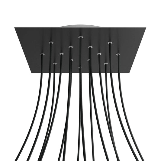 Lampenbaldachin XXL Rose-One quadratisch, 14 Löcher + 4 Seitenlöcher, 40 × 40 cm – Schwarz matt, Weiss