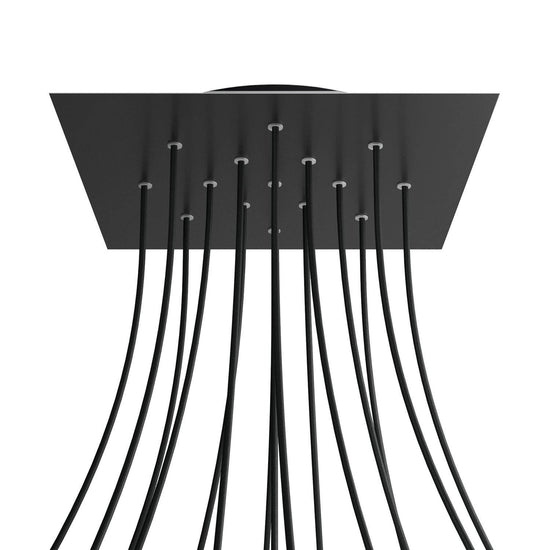 Lampenbaldachin XXL Rose-One quadratisch, 15 Löcher + 4 Seitenlöcher, 40 × 40 cm – Schwarz matt, Schwarz
