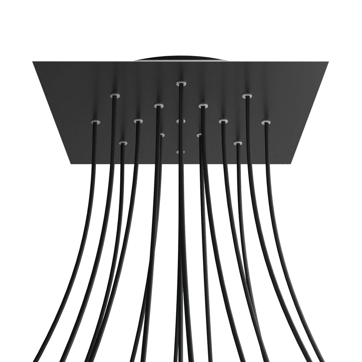 Lampenbaldachin XXL Rose-One quadratisch, 15 Löcher + 4 Seitenlöcher, 40 × 40 cm – Schwarz matt, Schwarz