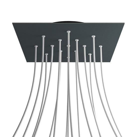 Lampenbaldachin XXL Rose-One quadratisch, 15 Löcher + 4 Seitenlöcher, 40 × 40 cm – Anthrazit, Schwarz