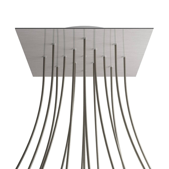 Lampenbaldachin XXL Rose-One quadratisch, 15 Löcher + 4 Seitenlöcher, 40 × 40 cm – Stahl satiniert, Weiss
