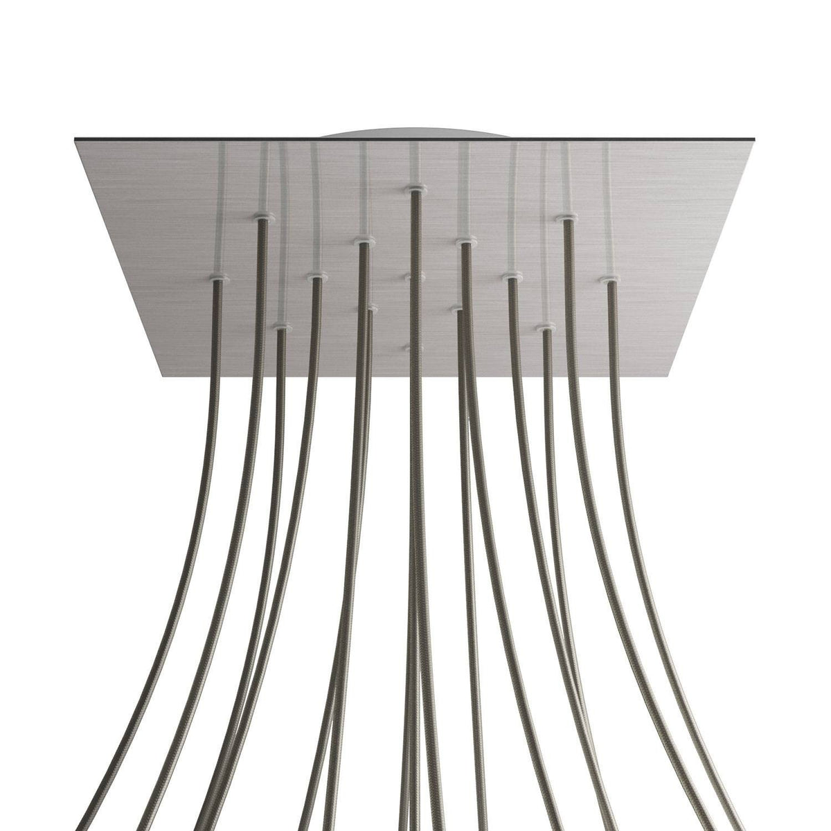 Lampenbaldachin XXL Rose-One quadratisch, 15 Löcher + 4 Seitenlöcher, 40 × 40 cm – Stahl satiniert, Weiss