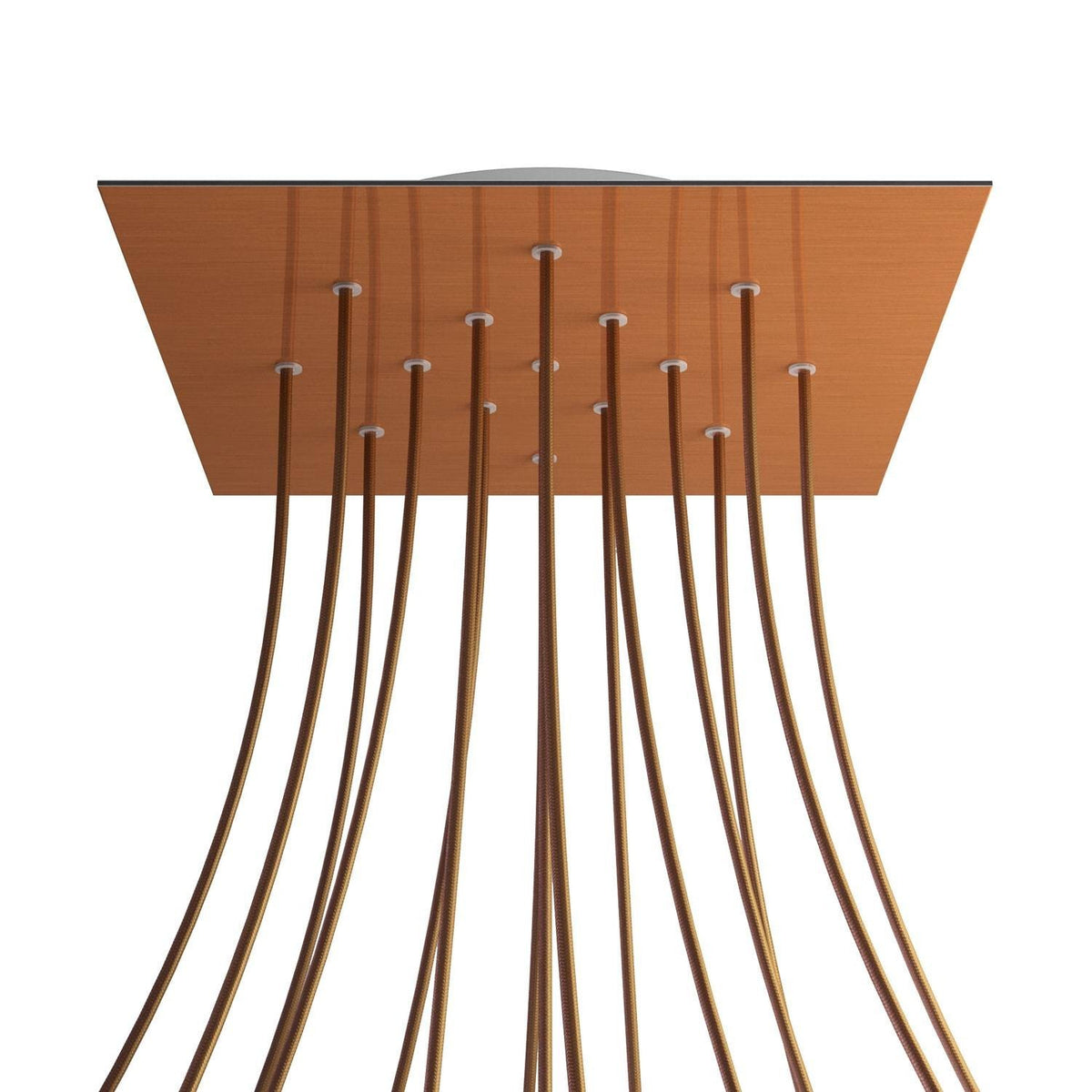 Lampenbaldachin XXL Rose-One quadratisch, 15 Löcher + 4 Seitenlöcher, 40 × 40 cm – Kupfer satiniert, Weiss