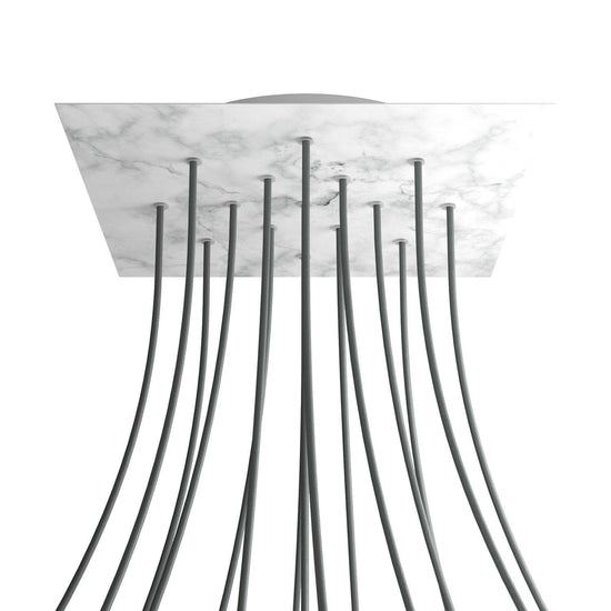 Lampenbaldachin XXL Rose-One quadratisch, 15 Löcher + 4 Seitenlöcher, 40 × 40 cm – Marmor-Optik Carrara, Weiss