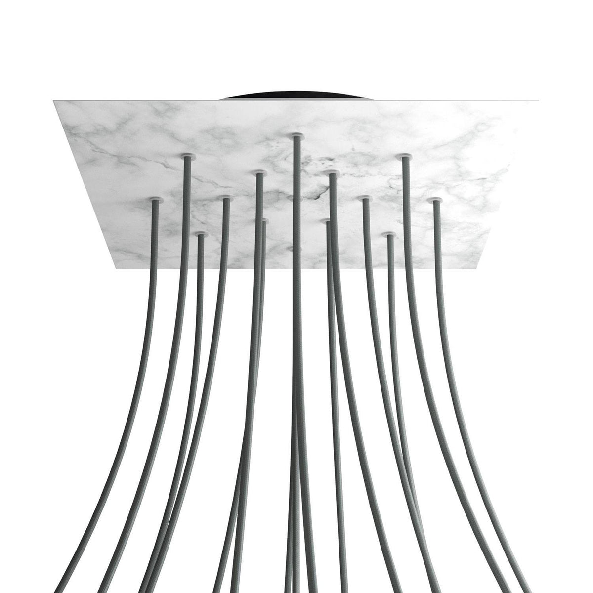 Lampenbaldachin XXL Rose-One quadratisch, 15 Löcher + 4 Seitenlöcher, 40 × 40 cm – Marmor-Optik Carrara, Schwarz