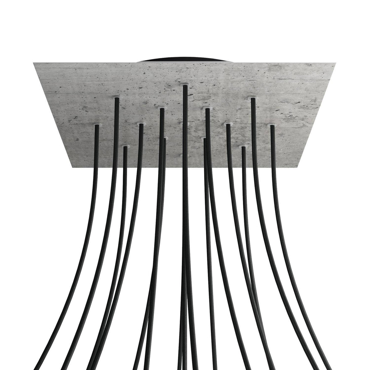 Lampenbaldachin XXL Rose-One quadratisch, 15 Löcher + 4 Seitenlöcher, 40 × 40 cm – Beton-Optik, Schwarz