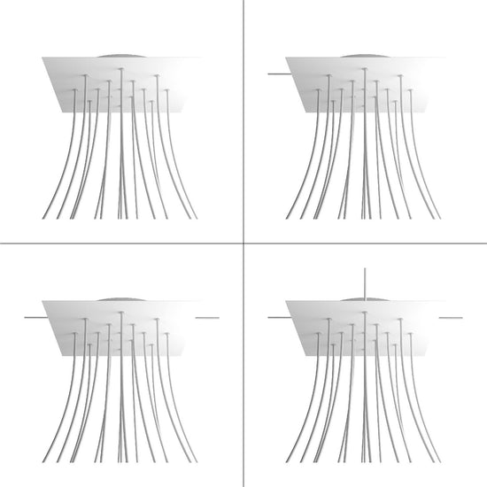 Lampenbaldachin XXL Rose-One quadratisch, 15 Löcher + 4 Seitenlöcher, 40 × 40 cm – Weiss matt, Weiss