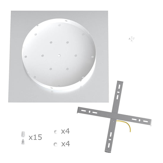 Lampenbaldachin XXL Rose-One quadratisch, 15 Löcher + 4 Seitenlöcher, 40 × 40 cm – Weiss matt, Weiss