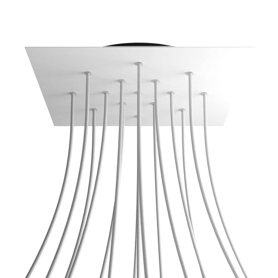 Lampenbaldachin XXL Rose-One quadratisch, 15 Löcher + 4 Seitenlöcher, 40 × 40 cm – Weiss matt, Schwarz