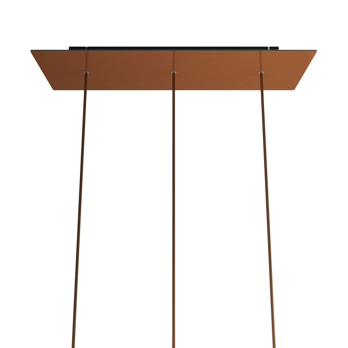 Lampenbaldachin XXL Rose-One rechteckig, 3 Löcher in Linie + 6 Seitenlöcher, 67.5 × 22.5 cm – Kupfer satiniert, Schwarz