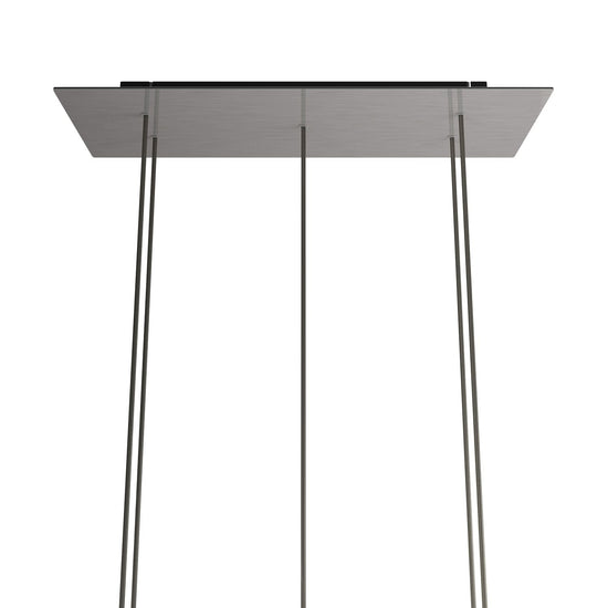 Lampenbaldachin XXL Rose-One rechteckig, 5 Löcher + 6 Seitenlöcher, 67.5 × 22.5 cm – Stahl satiniert, Schwarz