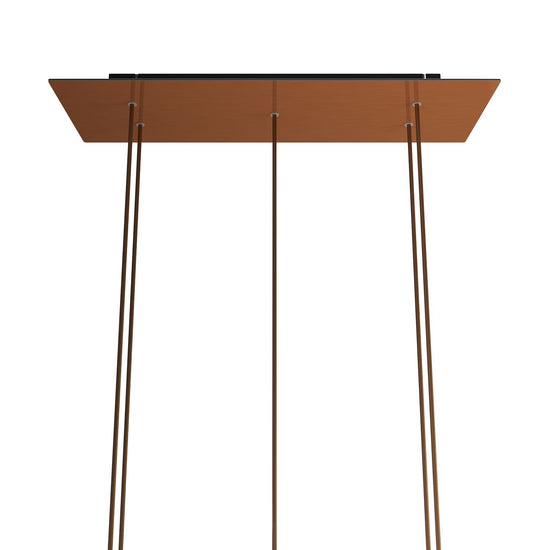 Lampenbaldachin XXL Rose-One rechteckig, 5 Löcher + 6 Seitenlöcher, 67.5 × 22.5 cm – Kupfer satiniert, Schwarz