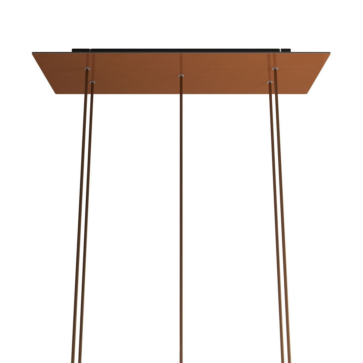 Lampenbaldachin XXL Rose-One rechteckig, 5 Löcher + 6 Seitenlöcher, 67.5 × 22.5 cm – Kupfer satiniert, Schwarz