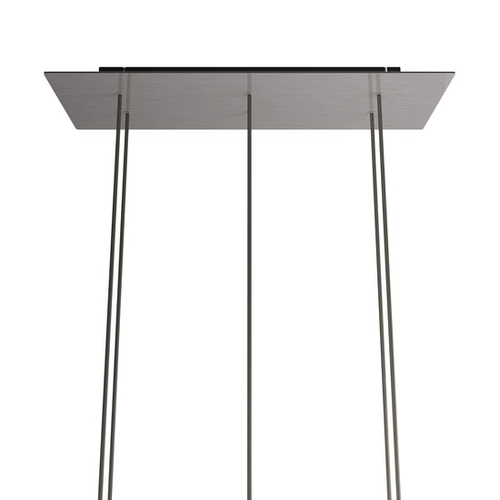 Lampenbaldachin XXL Rose-One rechteckig, 6 Löcher + 6 Seitenlöcher, 67.5 × 22.5 cm – Stahl satiniert, Schwarz