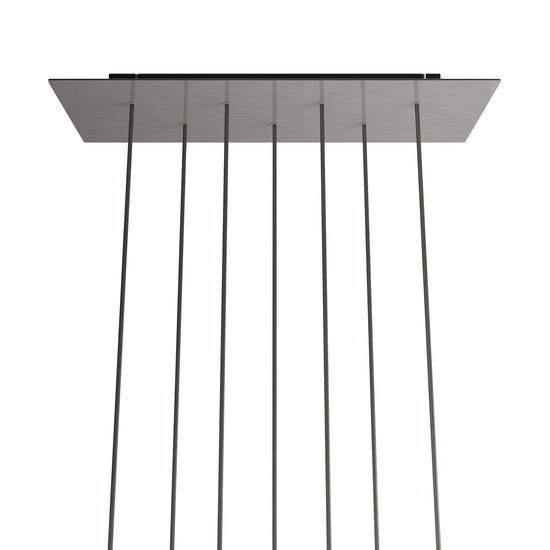 Lampenbaldachin XXL Rose-One rechteckig, 7 Löcher + 6 Seitenlöcher, 67.5 × 22.5 cm – Stahl satiniert, Schwarz