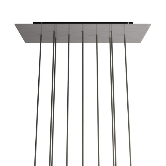 Lampenbaldachin XXL Rose-One rechteckig, 10 Löcher + 6 Seitenlöcher, 67.5 × 22.5 cm – Stahl satiniert, Schwarz
