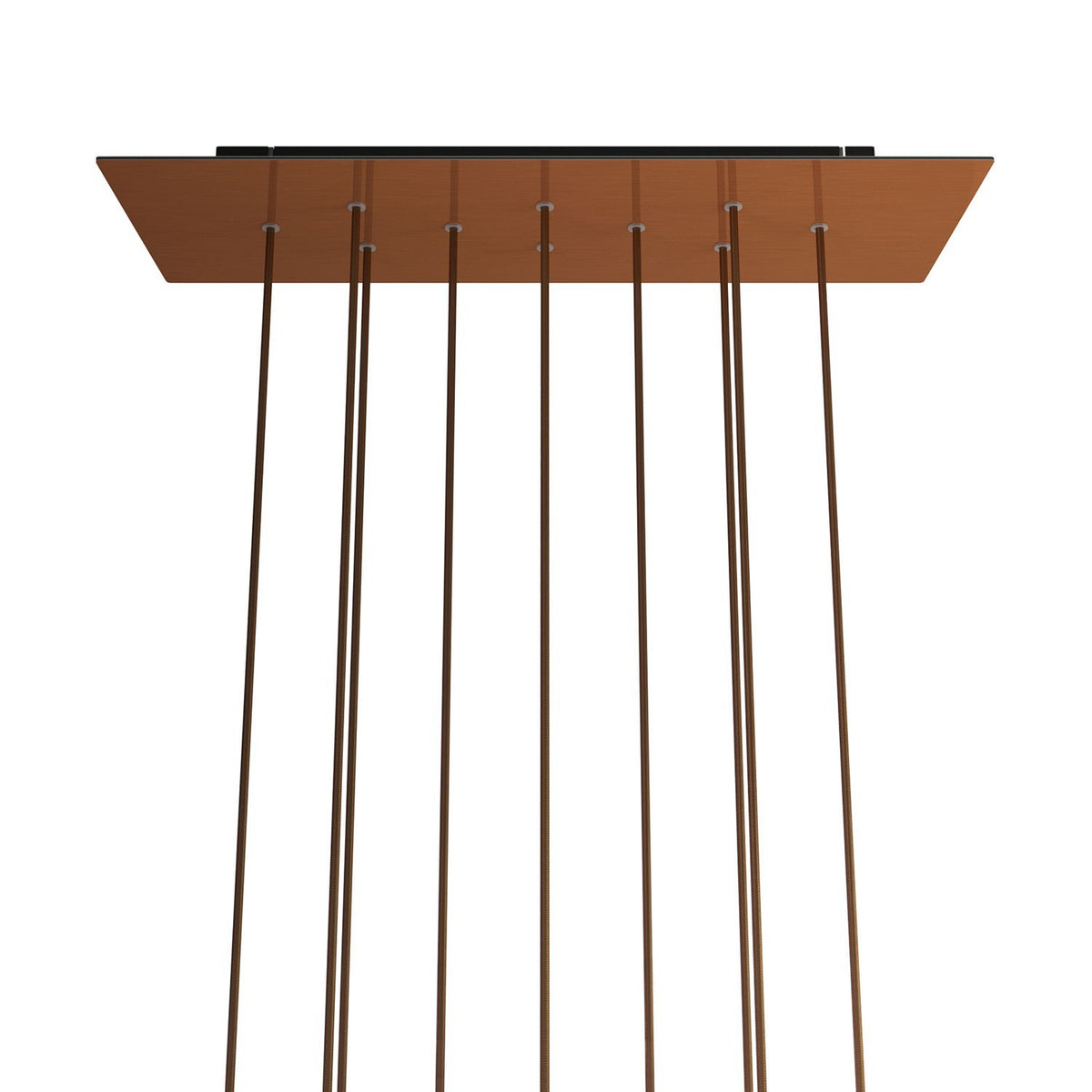 Lampenbaldachin XXL Rose-One rechteckig, 10 Löcher + 6 Seitenlöcher, 67.5 × 22.5 cm – Kupfer satiniert, Schwarz