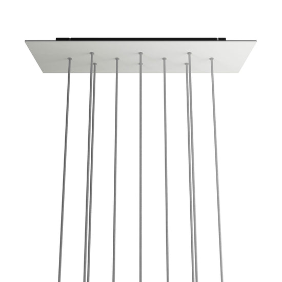 Lampenbaldachin XXL Rose-One rechteckig, 10 Löcher + 6 Seitenlöcher, 67.5 × 22.5 cm – Weiss matt, Schwarz
