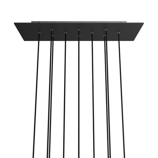 Lampenbaldachin XXL Rose-One rechteckig, 10 Löcher + 6 Seitenlöcher, 67.5 × 22.5 cm – Schwarz matt, Weiss