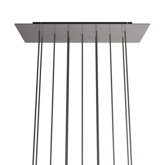 Lampenbaldachin XXL Rose-One rechteckig, 11 Löcher + 6 Seitenlöcher, 67.5 × 22.5 cm – Stahl satiniert, Schwarz