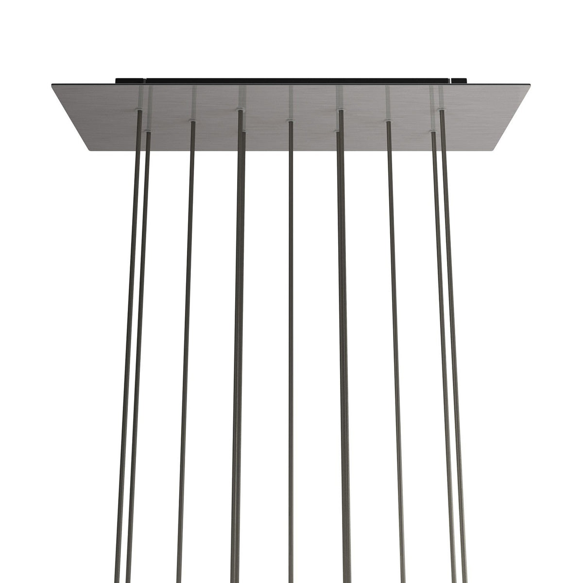 Lampenbaldachin XXL Rose-One rechteckig, 11 Löcher + 6 Seitenlöcher, 67.5 × 22.5 cm – Stahl satiniert, Schwarz