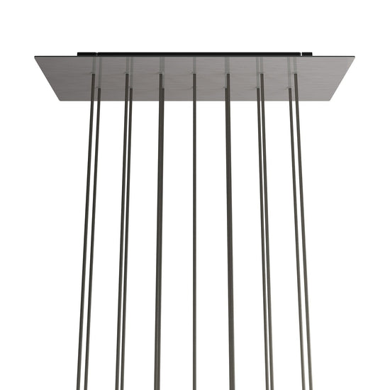 Lampenbaldachin XXL Rose-One rechteckig, 14 Löcher + 6 Seitenlöcher, 67.5 × 22.5 cm – Stahl satiniert, Schwarz