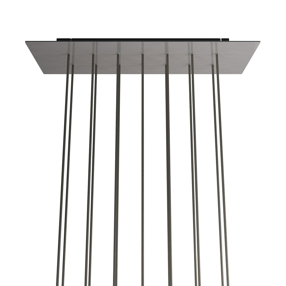 Lampenbaldachin XXL Rose-One rechteckig, 14 Löcher + 6 Seitenlöcher, 67.5 × 22.5 cm – Stahl satiniert, Schwarz