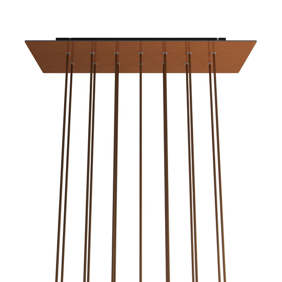 Lampenbaldachin XXL Rose-One rechteckig, 14 Löcher + 6 Seitenlöcher, 67.5 × 22.5 cm – Kupfer satiniert, Schwarz