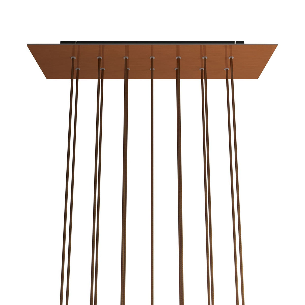 Lampenbaldachin XXL Rose-One rechteckig, 14 Löcher + 6 Seitenlöcher, 67.5 × 22.5 cm – Kupfer satiniert, Schwarz