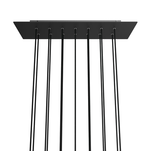 Lampenbaldachin XXL Rose-One rechteckig, 14 Löcher + 6 Seitenlöcher, 67.5 × 22.5 cm – Schwarz matt, Weiss