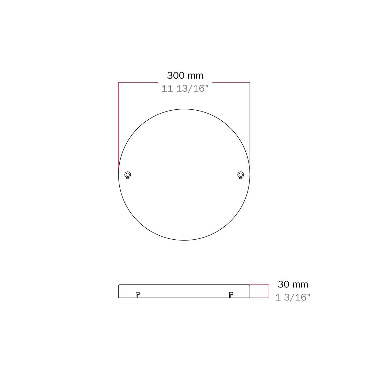 Lampenbaldachin XXL Aluminium, 2 Löcher, Ø 30 cm – Weiss matt, ohne Seitenlöcher