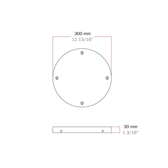 Lampenbaldachin XXL Aluminium, 4 Löcher, Ø 30 cm – Weiss matt, ohne Seitenlöcher