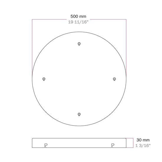 Lampenbaldachin XXL Aluminium, 4 Löcher, Ø 50 cm – Weiss matt, ohne Seitenlöcher