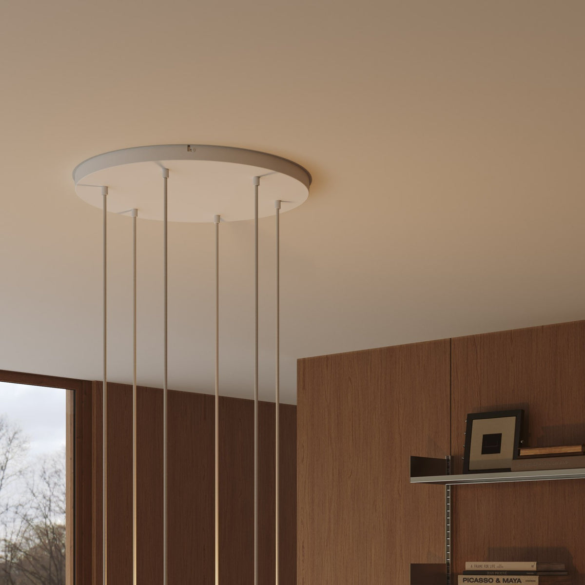 Lampenbaldachin XXL Aluminium, 6 Löcher, Ø 50 cm – Weiss matt, ohne Seitenlöcher