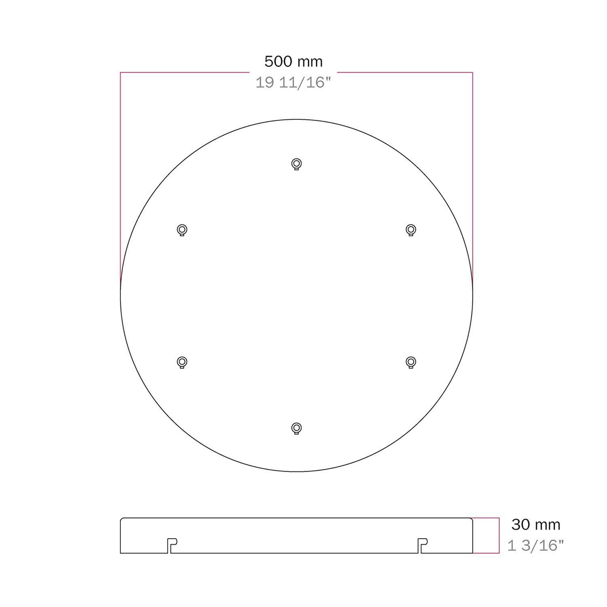 Lampenbaldachin XXL Aluminium, 6 Löcher, Ø 50 cm – Weiss matt, ohne Seitenlöcher